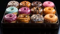 A stack of homemade donuts, a sweet temptation on wood generated by AI