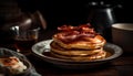 Stack of homemade pancakes butter, syrup, sweetness generated by AI