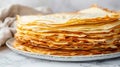 Stack of homemade pancakes on plate with ample empty space on the left side for text placement