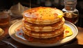 A stack of homemade pancakes, sweet and fresh, on a plate generated by AI