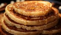 Stack of homemade pancakes with syrup, butter, and fresh berries generated by AI Royalty Free Stock Photo