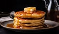 A stack of homemade pancakes with syrup and fresh fruit generated by AI Royalty Free Stock Photo