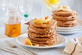 Stacks Of Homemade Whole Wheat Pancakes With Apple Slices Royalty Free Stock Photo