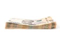 Stack with 500 hryvnia isolated on a white background. Side view. Copy space. Place for text. Royalty Free Stock Photo