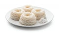 Idiyappam Nool Puttu String Hoppers Stacked on White Plate Isolated on White Background South Indian Kerala Cuisine Royalty Free Stock Photo