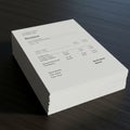 A stack of invoices placed on a dark wood table. The invoices are printed on white Royalty Free Stock Photo