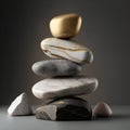 stack of irregular marble stones with gold lines stacked in impossible balance, perfect composition, luxury style