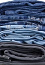 Stack of jeans closeup
