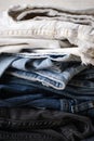 Stack of jeans. Denim jeans texture or denim jeans background. Close-up Royalty Free Stock Photo