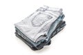 stack of jeans folded on white background Royalty Free Stock Photo