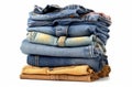 Stack of jeans isolated on white background. Clipping path included Royalty Free Stock Photo