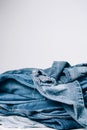 Stack of jeans on table. Zero vaste concept Royalty Free Stock Photo