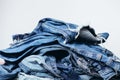 Stack of jeans on table. Zero vaste concept Royalty Free Stock Photo