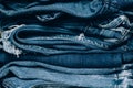 Stack of jeans on table. Zero vaste concept Royalty Free Stock Photo