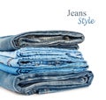 Stack of jeans trousers isolated Royalty Free Stock Photo