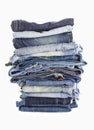 Stack of jeans on white background Royalty Free Stock Photo