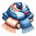 Stack of Knitted Scarves with Blue Orange and Beige Colors on White Background Royalty Free Stock Photo