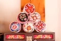 Stack of Korean traditional pillow embroidered with flowers