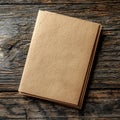 Stack of kraft paper cards on weathered wooden table Royalty Free Stock Photo