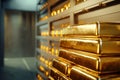 Stack of large gold bars in protective secure bank vault Royalty Free Stock Photo