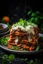 a stack of lasagna on a plate