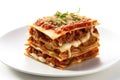 A stack of lasagna stacked on top of each other. Generative AI image.