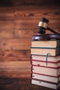 Stack of law books with judge`s gavel on top Royalty Free Stock Photo