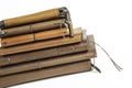 A Stack Of Leather-Bound Journals, Notebooks, Wallets & Cases Royalty Free Stock Photo