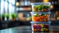 Stack of Leftovers in a Glass Container: Convenient Storage for Fresh, Healthy Meals in the Refrigerator Royalty Free Stock Photo
