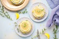 stack of lemon raw vegan tarts, top view Royalty Free Stock Photo