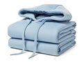 Stack of light blue fabric sheets isolated on white background Royalty Free Stock Photo