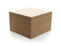 Stack of light brown cardboard sheets on white background Royalty Free Stock Photo