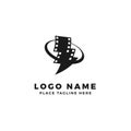 Stack of lightning film strip with circle planet logo brand. thunderbolt movie illustration