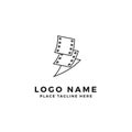 Stack of lightning film strip logo brand. thunderbolt movie illustration. simple outline style symbol