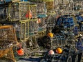 Stack of Lobster and Crab Pots , Ropes and Bouys on Fishing Quay