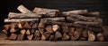 A stack of logs on a wooden table, creating a rustic building art Royalty Free Stock Photo