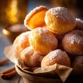 Stack of Loukoumades Greek donuts, close up. Generative AI Royalty Free Stock Photo