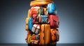 A stack of luggage sitting on top of a table. Generative AI image. Royalty Free Stock Photo