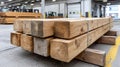 Stack of lumber planks in warehouse ready for construction use. Royalty Free Stock Photo