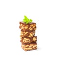 Stack of luxury millionaires shortbread with mint leaves isolat Royalty Free Stock Photo