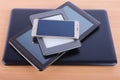 Stack made of different gadgets: from smartphone, ebook reader, Royalty Free Stock Photo