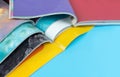 Stack magazines on blue background Royalty Free Stock Photo