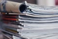 A stack of magazines, close-up macro filled the frame. A background for publishing or informational articles. Royalty Free Stock Photo
