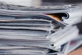 A stack of magazines, close-up macro filled the frame. A background for publishing or informational articles. Royalty Free Stock Photo