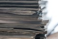 A stack of magazines, close-up macro filled the frame. A background for publishing or informational articles. Royalty Free Stock Photo
