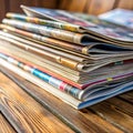 Stack of Magazines and Periodicals Resting on a Wooden Surface books reading Royalty Free Stock Photo