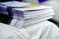 Stack of magazines on a shelf in a bookstore Royalty Free Stock Photo