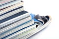 Stack of magazines studio isolated on white Royalty Free Stock Photo