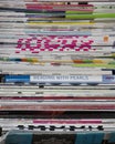 A stack of magazines viewed from up close Royalty Free Stock Photo