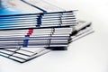 stack of magazines on white background Royalty Free Stock Photo